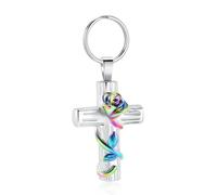 ZEZILE Crémation Bijoux Croix Urne Porte-clés pour Cendres Rose Fleur Porte-clés Mémorial Cendres Porte Pendentif pour Femmes Hommes