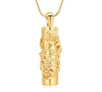 ZEZILE Crémation Bijoux pour Cendres en acier inoxydable Rose Fleur Cylindre Pendentif Urne commémorative Collier Souvenir Cadeau pour Femmes Hommes