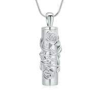ZEZILE Crémation Bijoux pour Cendres en acier inoxydable Rose Fleur Cylindre Pendentif Urne commémorative Collier Souvenir Cadeau pour Femmes Hommes
