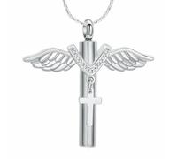 ZEZILE Crémation bijoux pour les cendres ailes Croix urne collier Humain Animal de compagnie Memorial pendentif cendres porte-souvenirs pour les femmes hommes