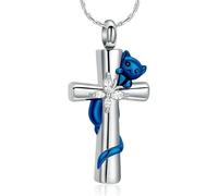 ZEZILE Croix Crémation Bijoux Chat, papillon Urne, colliers pour hommes, femmes, Mémoire commémoratif d’animaux de compagnie, cendres de compagnie Pendentifs de souvenirs