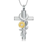ZEZILE Croix crémation bijoux papillon urne collier pour cendres en acier inoxydable tournesol souvenir mémorial cendres pendentif pour femmes hommes