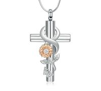 ZEZILE Croix crémation bijoux papillon urne collier pour cendres en acier inoxydable tournesol souvenir mémorial cendres pendentif pour femmes hommes