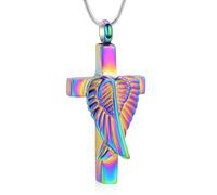 ZEZILE Croix urne collier pour cendres Angel ailes crémation bijoux en acier inoxydable souvenir mémorial cendres pendentif bijoux pour femmes hommes