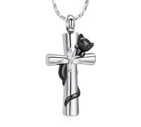 ZEZILE Croix urne collier pour cendres chat crémation bijoux souvenir animal de compagnie enterrement cendres porte mémorial pendentif funéraire cadeau pour les femmes hommes