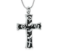ZEZILE Croix urne collier pour cendres fleur crémation bijoux pour femmes hommes souvenir bijoux en acier inoxydable mémorial humain pendentif