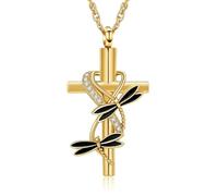 ZEZILE Croix urne collier pour cendres libellule crémation bijoux en acier inoxydable souvenir cendre pendentif urne commémorative bijoux pour femmes hommes
