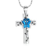 ZEZILE Croix urne collier pour cendres papillon crémation bijoux en acier inoxydable cendres pendentif mémorial cendres souvenir bijoux pour les femmes