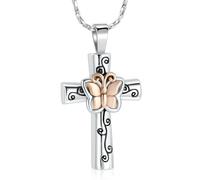 ZEZILE Croix urne collier pour cendres papillon crémation bijoux en acier inoxydable cendres pendentif mémorial cendres souvenir bijoux pour les femmes