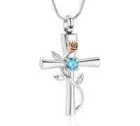 ZEZILE Croix urne collier pour cendres pierre de naissance Rose fleur Memorial pendentif crémation bijoux pour les femmes souvenir cadeau
