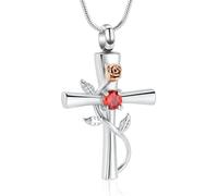 ZEZILE Croix urne collier pour cendres pierre de naissance Rose fleur Memorial pendentif crémation bijoux pour les femmes souvenir cadeau