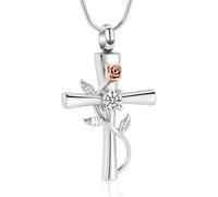 ZEZILE Croix urne collier pour cendres pierre de naissance Rose fleur Memorial pendentif crémation bijoux pour les femmes souvenir cadeau