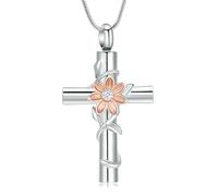 ZEZILE Croix urne collier pour cendres tournesol crémation bijoux en acier inoxydable cendres pendentif souvenir collier commémoratif pour femmes hommes