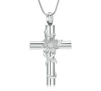 ZEZILE Croix urne collier pour cendres tournesol crémation bijoux en acier inoxydable cendres pendentif souvenir collier commémoratif pour femmes hommes