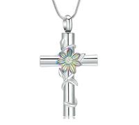 ZEZILE Croix urne collier pour cendres tournesol crémation bijoux en acier inoxydable cendres pendentif souvenir collier commémoratif pour femmes hommes