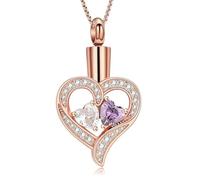 ZEZILE Double coeur pierre de naissance urne collier pour cendres cristal crémation bijoux en acier inoxydable souvenir Memorial pendentif en cendre pour les femmes