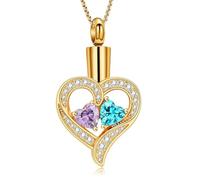 ZEZILE Double coeur pierre de naissance urne collier pour cendres cristal crémation bijoux en acier inoxydable souvenir Memorial pendentif en cendre pour les femmes