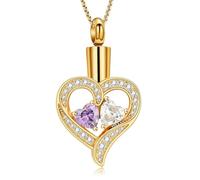ZEZILE Double coeur pierre de naissance urne collier pour cendres cristal crémation bijoux en acier inoxydable souvenir Memorial pendentif en cendre pour les femmes