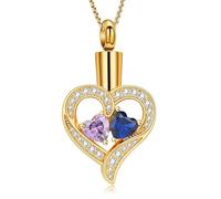 ZEZILE Double coeur pierre de naissance urne collier pour cendres cristal crémation bijoux en acier inoxydable souvenir Memorial pendentif en cendre pour les femmes