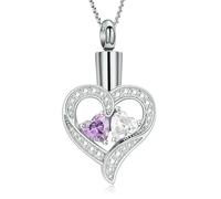 ZEZILE Double coeur pierre de naissance urne collier pour cendres cristal crémation bijoux en acier inoxydable souvenir Memorial pendentif en cendre pour les femmes