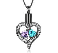 ZEZILE Double coeur pierre de naissance urne collier pour cendres cristal crémation bijoux en acier inoxydable souvenir Memorial pendentif en cendre pour les femmes