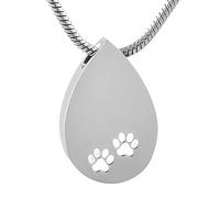 ZEZILE Empreinte de patte blanche en goutte de larme en acier inoxydable pour incération avec pendentif d’urne, collier porte-cendres, bijoux commémoratifs pour chien de compagnie