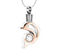 ZEZILE Forme de dauphin avec urne en cristal Collier pour cendres souvenir pendentif bijoux mémorial crémation collier cendres médaillon