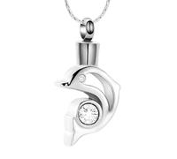 ZEZILE Forme de dauphin avec urne en cristal Collier pour cendres souvenir pendentif bijoux mémorial crémation collier cendres médaillon