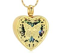 ZEZILE Papillon coeur urne collier pour cendres crémation bijoux pour femmes hommes en acier inoxydable ormeau coquille souvenir pendentif commémoratif
