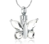 ZEZILE Papillon crémation bijoux urne en cristal collier pour cendres en acier inoxydable mémorial cendres humaines pendentif souvenir pour femmes hommes