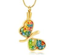 ZEZILE Papillon de Murano Verre Multi Couleur Fleur Crémation Bijoux Cendre Pendentif Bleu