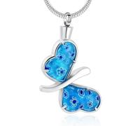 ZEZILE Papillon de Murano Verre Multi Couleur Fleur Crémation Bijoux Cendre Pendentif Bleu