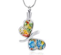 ZEZILE Papillon de Murano Verre Multi Couleur Fleur Crémation Bijoux Cendre Pendentif Bleu