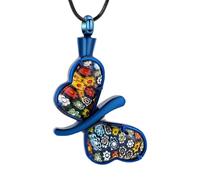 ZEZILE Papillon de Murano Verre Multi Couleur Fleur Crémation Bijoux Cendre Pendentif Bleu