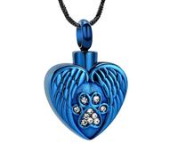 ZEZILE Patte d’animal de compagnie impression coeur urne collier pour cendres pour chien chat en acier inoxydable Angel Wing Heart Urn médaillon pendentif
