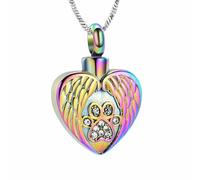 ZEZILE Patte d’animal de compagnie impression coeur urne collier pour cendres pour chien chat en acier inoxydable Angel Wing Heart Urn médaillon pendentif