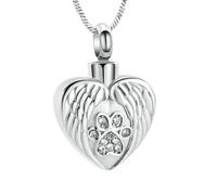 ZEZILE Patte d’animal de compagnie impression coeur urne collier pour cendres pour chien chat en acier inoxydable Angel Wing Heart Urn médaillon pendentif