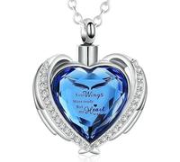 ZEZILE Pendentif commémoratif en bijoux de crémation en forme de cœur - Souvenir en acier inoxydable pour cendres/cheveux avec verre violet et bleu