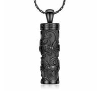 ZEZILE Personnaliser l’urne de crémation Cylindre de crémation avec collier pendentif papillon pour cendres humaines/animaux de compagnie Mémorial en acier inoxydable