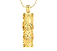 ZEZILE Personnaliser l’urne de crémation Cylindre de crémation avec collier pendentif papillon pour cendres humaines/animaux de compagnie Mémorial en acier inoxydable