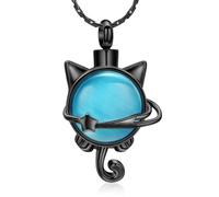 ZEZILE Pierre de lune chat crémation bijoux urne pour animaux de compagnie collier pour cendres en acier inoxydable pendentif souvenir cadeau commémoratif pour les femmes filles