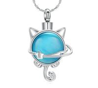 ZEZILE Pierre de lune chat crémation bijoux urne pour animaux de compagnie collier pour cendres en acier inoxydable pendentif souvenir cadeau commémoratif pour les femmes filles