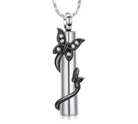 ZEZILE Souvenir pendentif cylindre avec papillon crémation urne collier pour cendres cadeau commémoratif en acier inoxydable