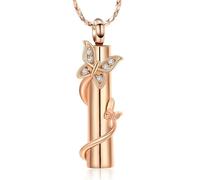ZEZILE Souvenir pendentif cylindre avec papillon crémation urne collier pour cendres cadeau commémoratif en acier inoxydable