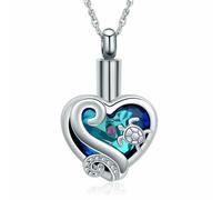 ZEZILE Tortue de mer crémation bijoux coeur cristal urne collier pour cendres en acier inoxydable souvenir mémorial cendres pendentif pour femmes hommes