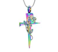ZEZILE Urne collier pour cendres Croix crémation bijoux Roseflower cendres pendentif en acier inoxydable souvenir collier commémoratif pour femmes hommes