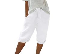 ZEZKT 2024 Short Bermuda Femme d'Été Léger Pantalon Court en Coton avec Poches et Cordon Élastique Décontracté Couleur Unie Femme Short de Jogging Vacance Pas Cher