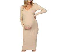 ZEZKT Robe de Maternité pour Femme - Costume de Grossesse - Couleur Unie - Col Round - Manches Longues d'allaitement - Vêtements de Tous Les Jours Portefeuille Courte Casual Cocktail Robes Moulante