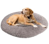 ZFEBHMY Panier Rond Chien Coussin Chat Donut,Lit Lavable en Machine Chien Peluche Hyper Doux, Antidérapant Calming Coussin pour Chats Petits Chiens Taille Moyenne-Beige Brown||Ø90cm/35in