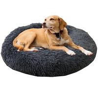 ZFEBHMY Panier Rond Chien Coussin Chat Donut,Lit Lavable en Machine Chien Peluche Hyper Doux, Antidérapant Calming Coussin pour Chats Petits Chiens Taille Moyenne-Dark Gray||Ø90cm/35in